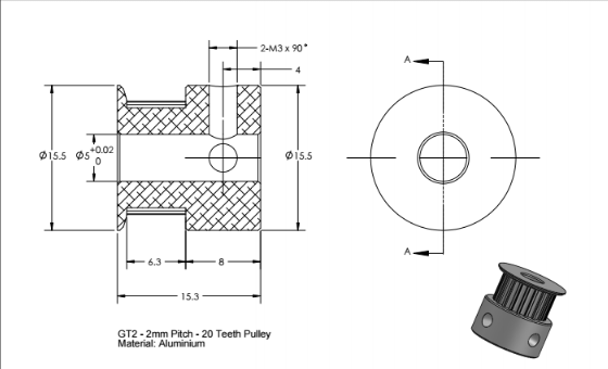 UM GT2 Pulley 20 Tooth 5mm Or 6mm Bore RobotDigg
