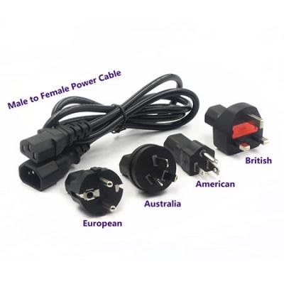 Interchangeable AC power cable with plugs