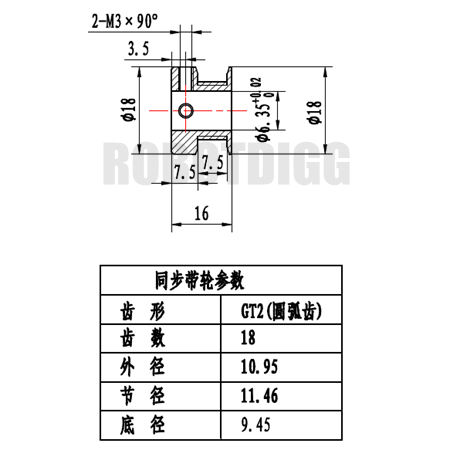 1/4 inch bore gt2 pulley